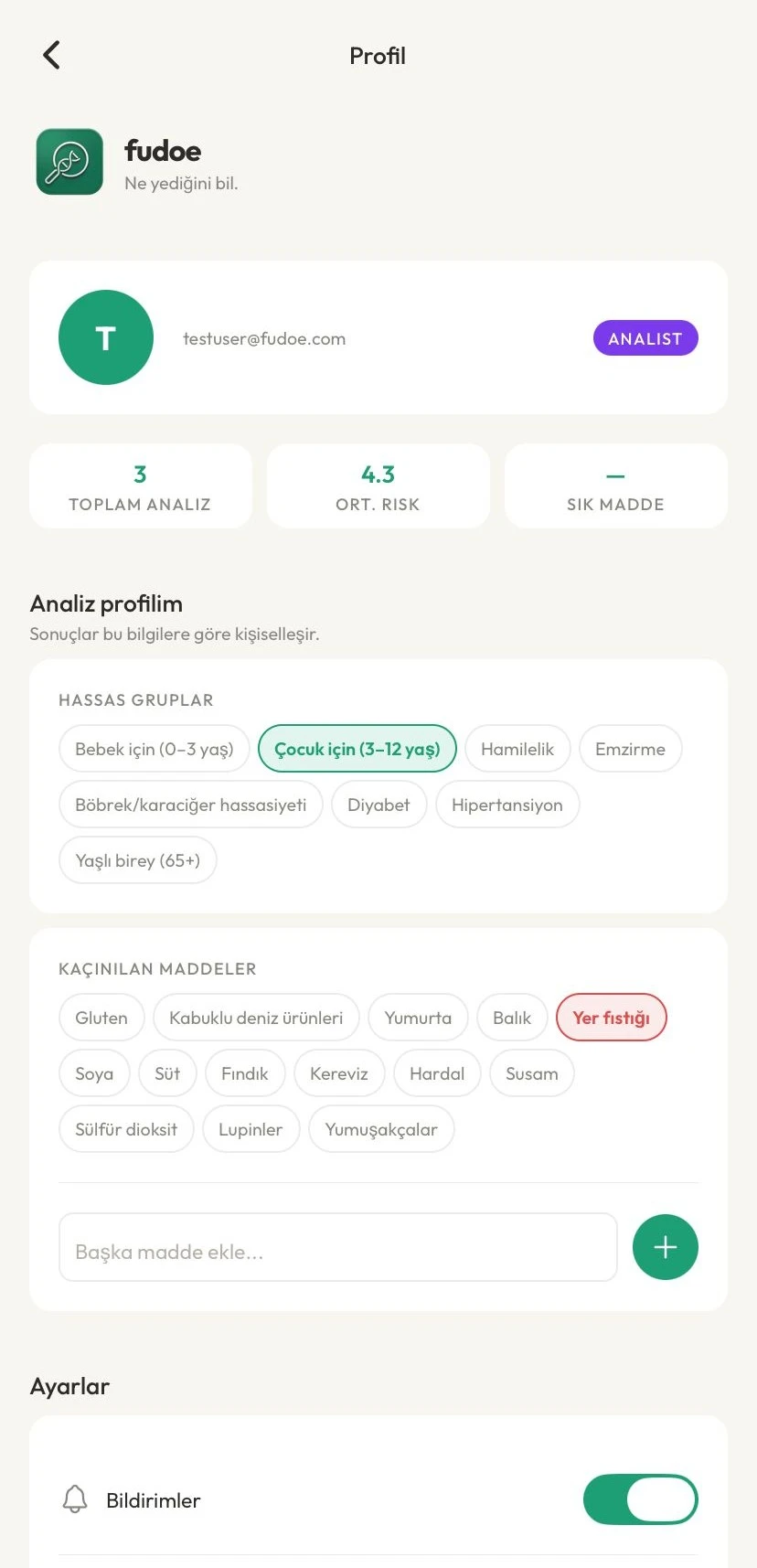 Profil ekranı